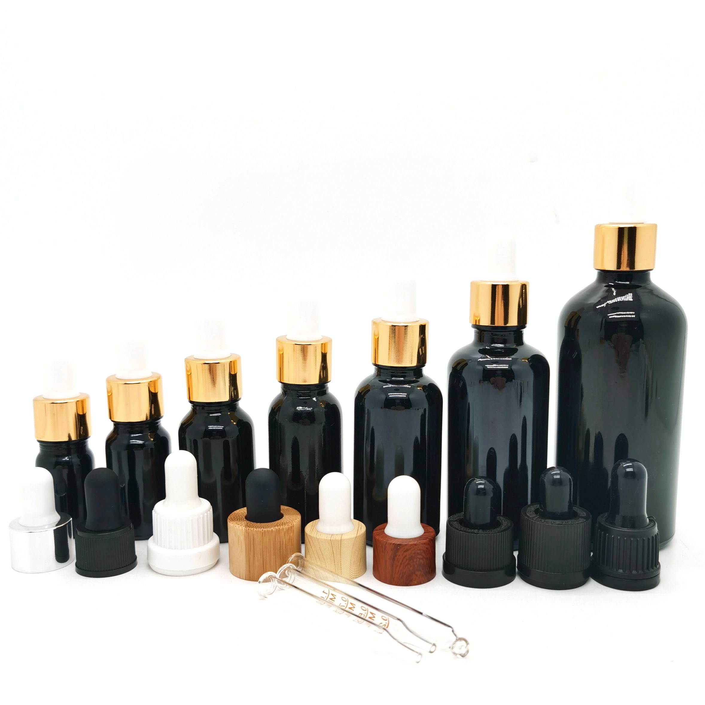 Best Selling 30ml Black Frosted Cosmetic Bottle Essential Oil Bottle With Measurement Pipette and Paper Tube Packaging Glass Bottle