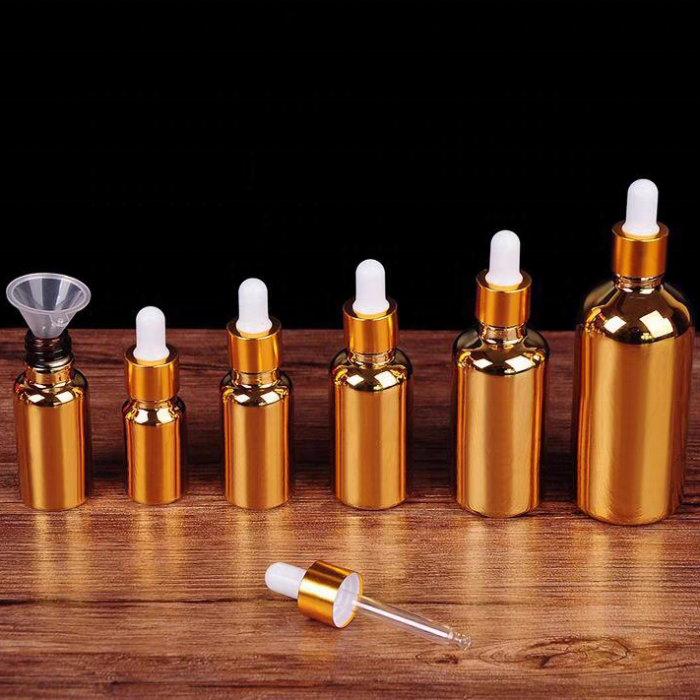 5-100ml Gold Shiny Essential Oil Bottle Packaging Gold Plating Electroplating Glass Dropper Serum Bottle Metallic Plating