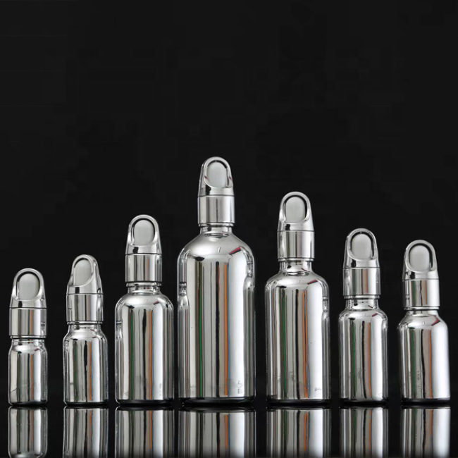 15ml 30ml Electroplate Bottle 0.5oz 1oz  Silver Glass Dropper Oil Dropper Bottle With Pipette