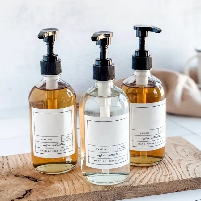 Custom Logo 8oz 16oz Clear Boston Shape Body Wash Shampoo Bathroom Soap Glass Pump Dispensers Bottle