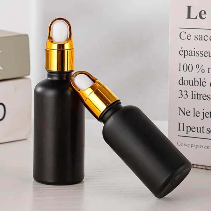 5ml 10ml 15ml 20ml 30ml 50ml 100ml Black Matt Frosted Glass Cosmetic Serum Bottles for Skin Care Essential Oil Bottle