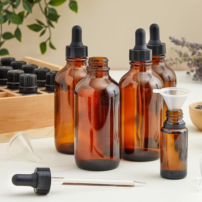 5ml to 60ml Amber Round Boston Glass Dropper Bottle Black Essential Oil and Cosmetic Bottle With Brush 8oz Capacity