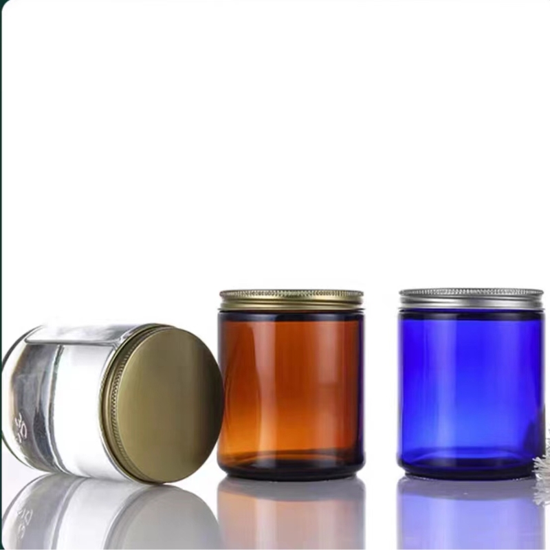 8 oz Blue Glass Jars With Black Metal Lids Round Empty Candle Making Jar Candle Jars Leakproof Canning Body Butter Containers