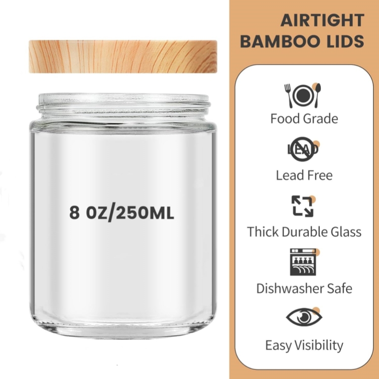 12 Pack 8oz 8 oz Thick Glass Jars With Lids, Clear Round Containers Empty Food Storage Containers for Candy , Canning, Spices