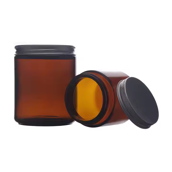 Wholesale 4oz 16oz Amber Glass Candle Jars Scented Candle Making Glass Jar Round Candle Containers With Lid