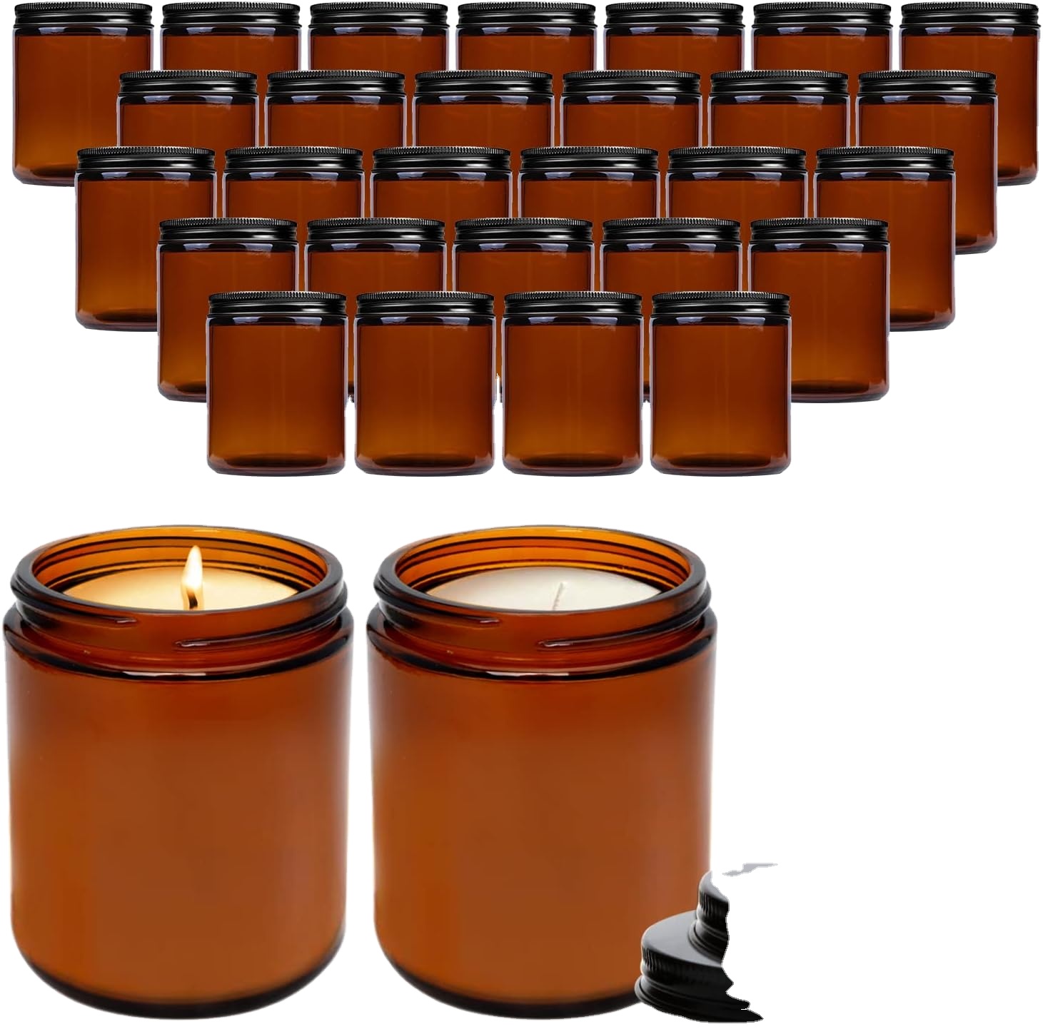 Home Decor 4oz 8oz 16oz Amber Clear Luxury Empty Straight Sided 250ml 500ml Glass Candle Jar With Aluminum Metal Lids glass jar