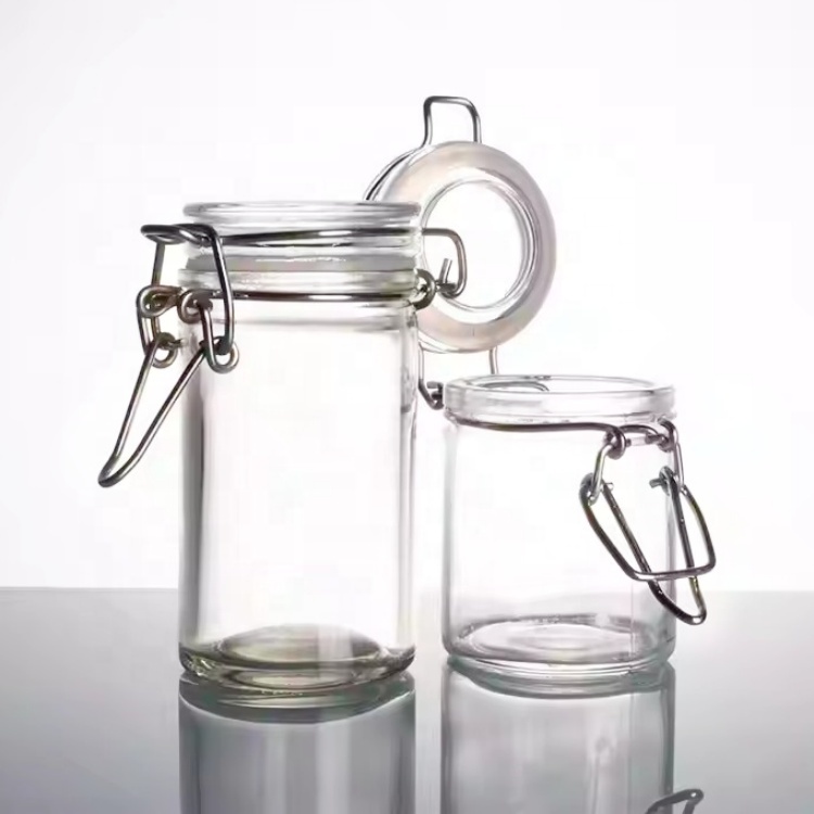 150ml Clear Round Airtight Clamp Glass Jar With Clamp Clip Cap