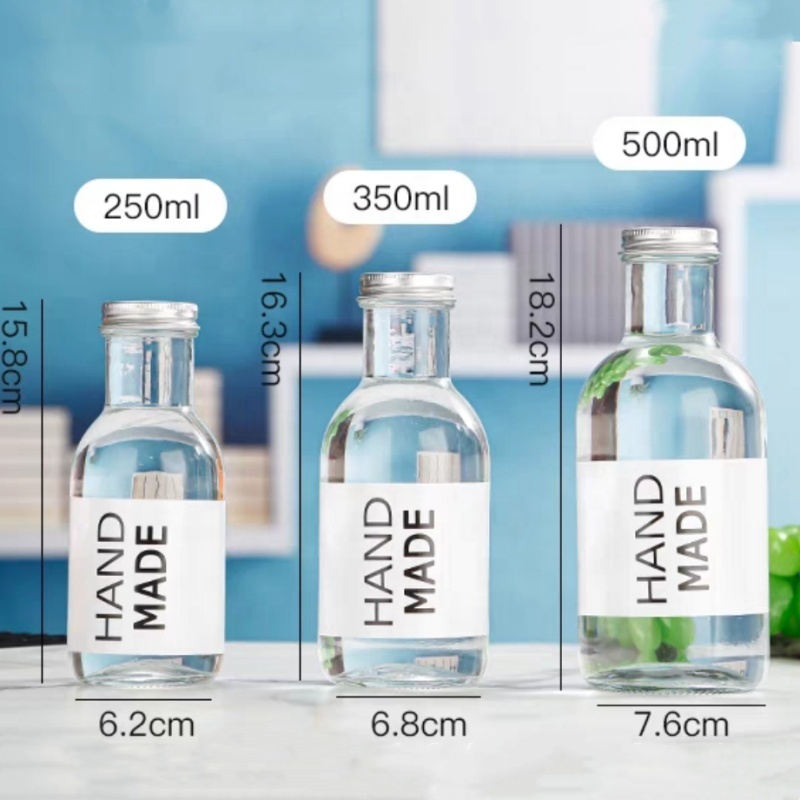 Empty 8oz 12oz 16oz Sauce Volume Transparent Flint Glass Bottle for Juice Beverage With Airtight Plastic Aluminum Cap