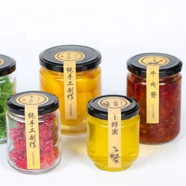 High Quality Round 8oz 12oz Airtight Glass Jar With Metal Lid for Pickle Honey Jam Jelly Spice Food Storage 350ml 240ml 100ml