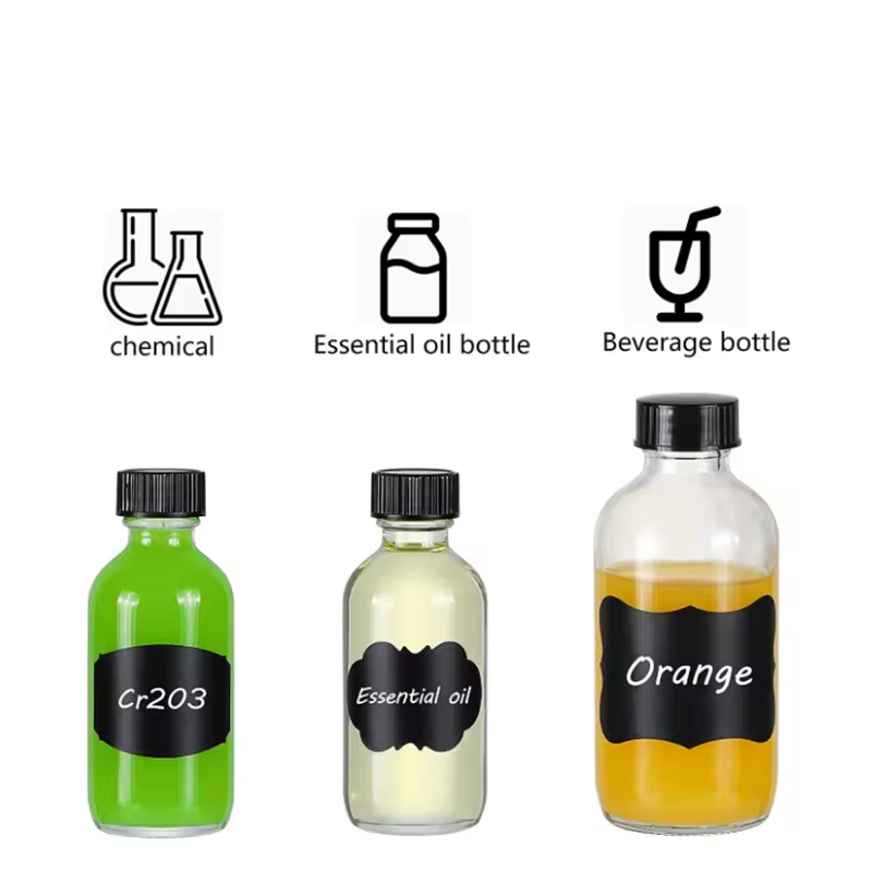 Small Mini 60ml 2oz Mini Liquid Ginger Oil Glass Juice Bottle Clear Empty Boston Round Shots Glass Bottles With Caps
