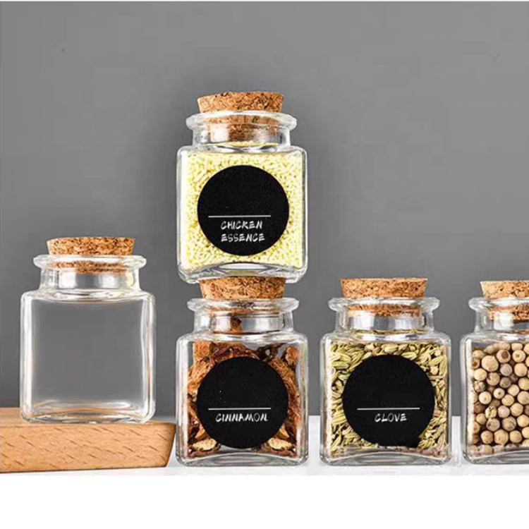3.4oz Factory Wholesale Square Food Storage Jars Mini Glass Honey Jar Transparent with Cork Lid for Kitchen Food Container