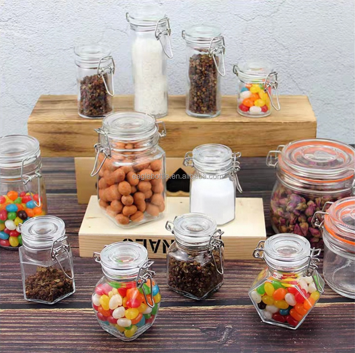 Eco Friendly 50ml 75ml 100ml Glass Lock Jar Straight Shape Snack Honey Coffee Bean Storage Jar With Clip Lid for Sale