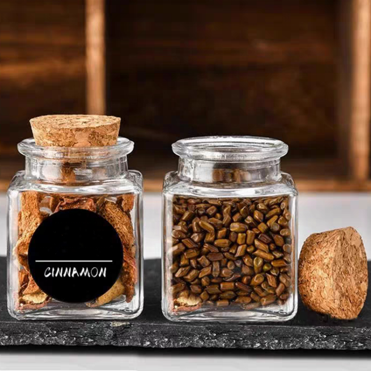 New Arrival Kitchenware Storage Empty 50ml Transparent Glass Spice Jar Square Spice Glass Jar With Cork