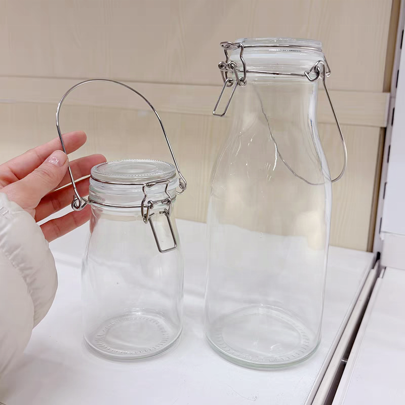 450ml 1000ml 1500ml 2000ml Food Grade Sealed Large Capacity Milk Juice Drink Glass Bottle With Airtight Swing Top