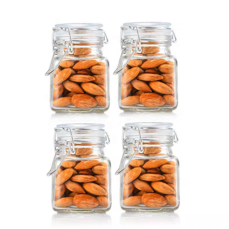 Round Food Container 90ml 100ml Air Seal Glass Airtight Kilner Jar With Metal Lock