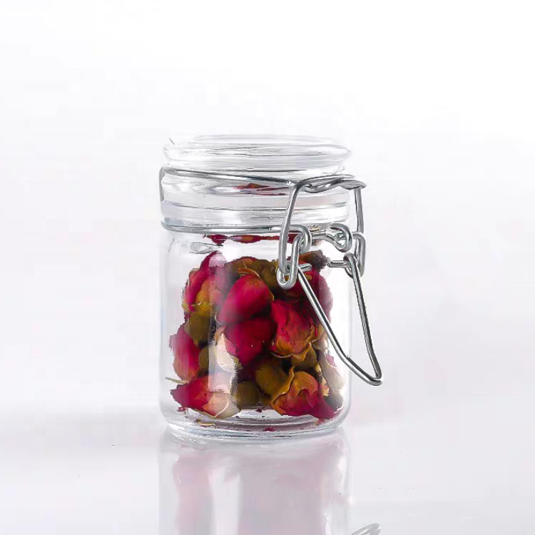 Round Glass Deodorant Container 50ml Air Seal  Glass Airtight Kilner Jar With Metal Lock