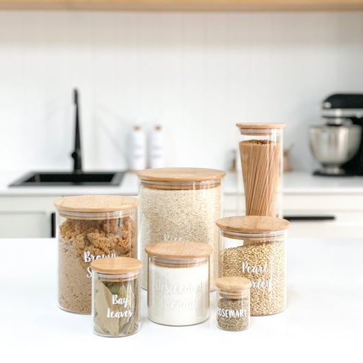 Wholesale Handmade 12 Piece Borosilicate Glass Spice Storage Jars Set With Bamboo Lid