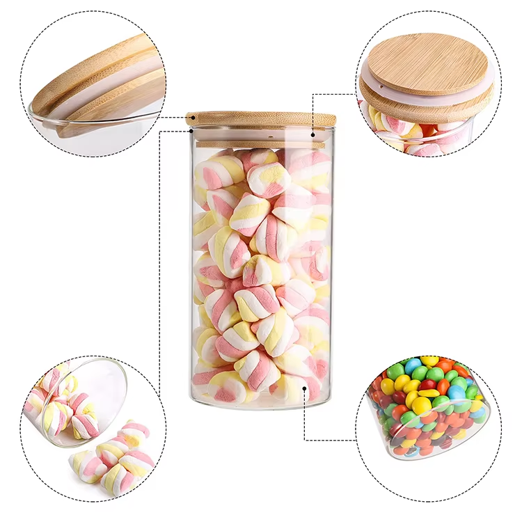 Clear Bamboo Heat Resistant High Borosilicate Glass Food Storage Jar With Bamboo Lid for Spice Kitchen