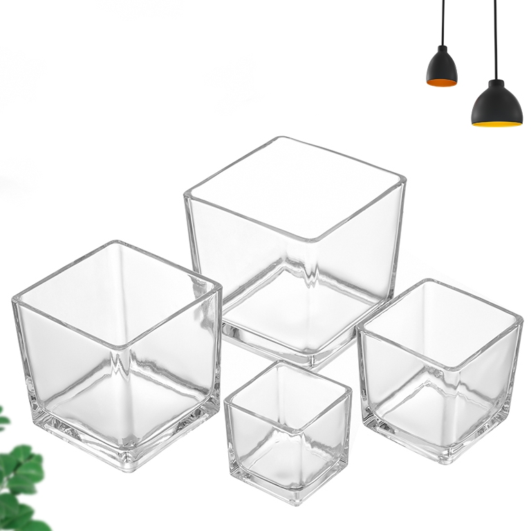 Square Glass Vase Clear Cube Decorative Glass Flower Vases  Candle Holder Vessel Bottle  for Living Room