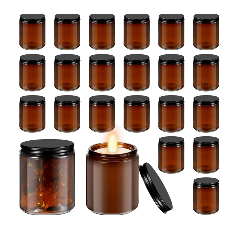 Hot Sale 250g 8oz 250ml Empty Jar Candle Glass Jars With Black Lid Scented Amber Glass Candle Jar for Scent Candles