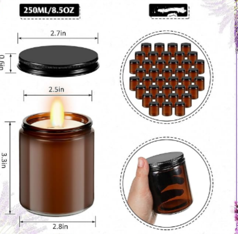 16 Oz Glass Jars With Lids for Candles Amber Cylinder Screw Top Glass Candle Holder With Metal Lid