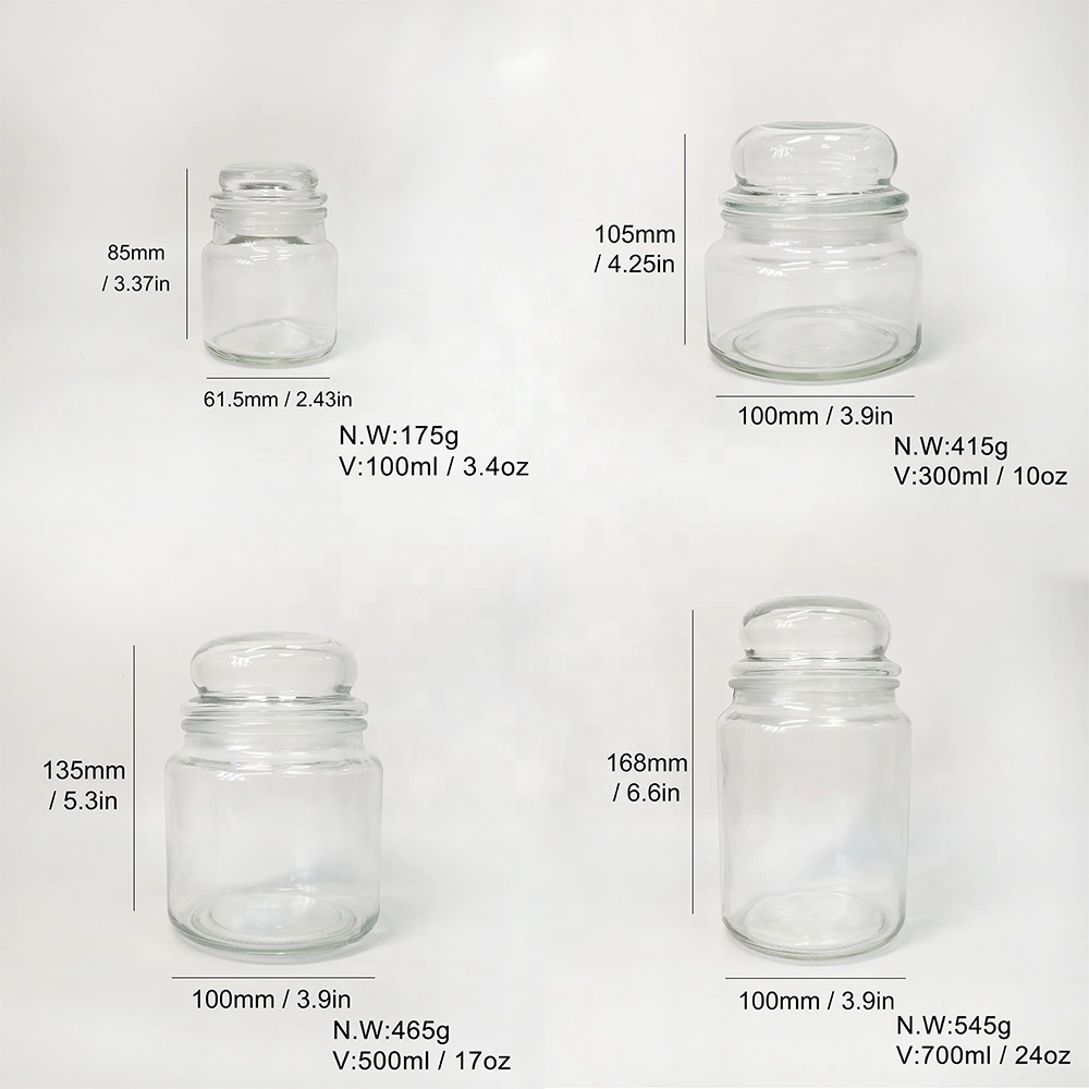 Transparent Glass Candle Jar With Airtight Glass Cork Lid 100ml 500ml