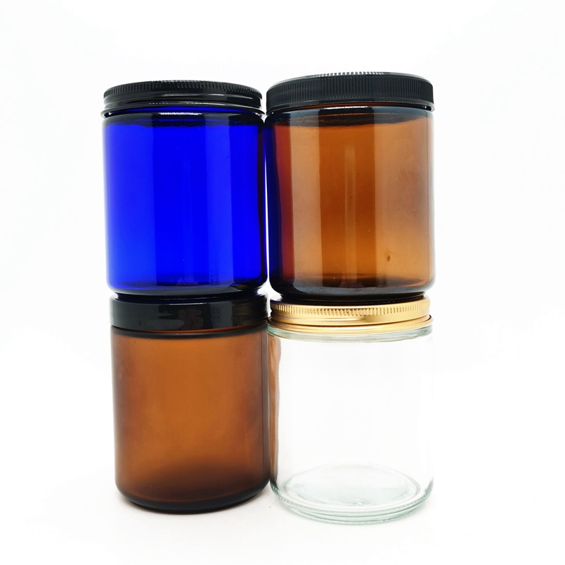 2oz 4oz 8oz 16oz Amber Clear Luxury Empty Straight Sided Glass Candle Jar With Screw Aluminum Gold/black/silver Lids