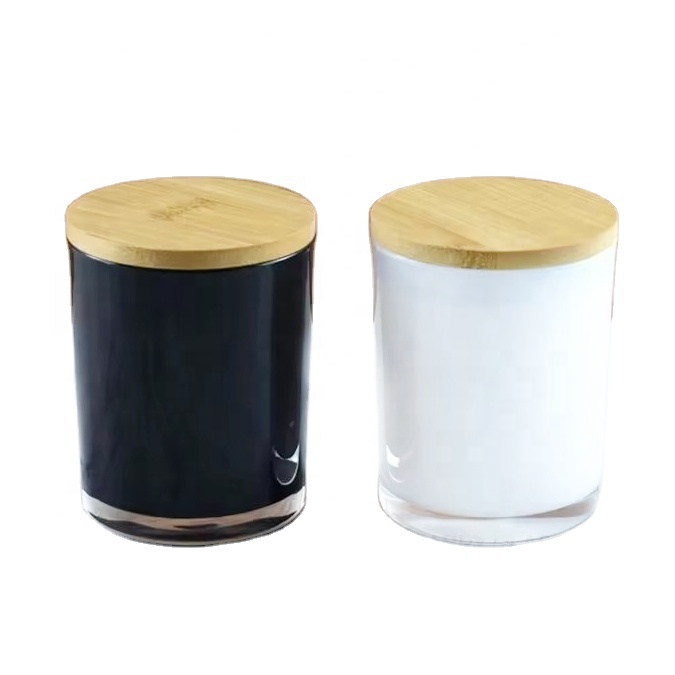 4oz 8oz Luxury White Black Clear Frosted Round Candle Jar Empty Clear Glass Jars for Candle With Bamboo Cap