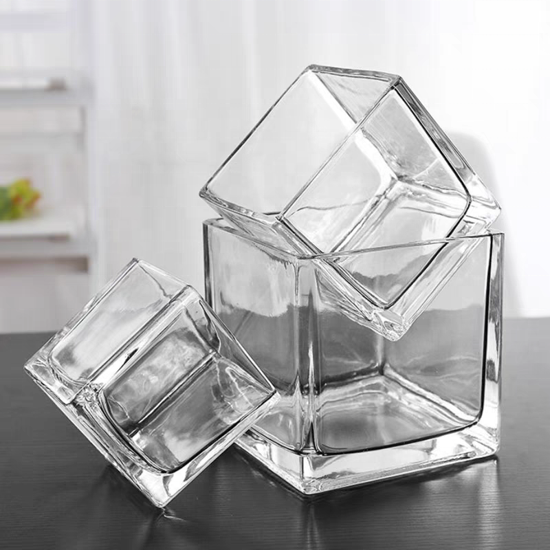 Wholesale Square Glass Candle Vessel Holder Decorated Modern Eco Friendly Straight Sided Scented Clear Square Candles Jars