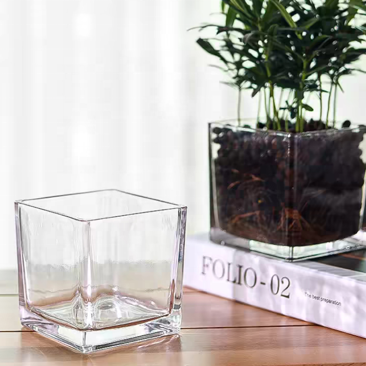 Home Decorative Square Glass Jar Clear Acrylic Glass Floor Square Flower Vase Wholesale