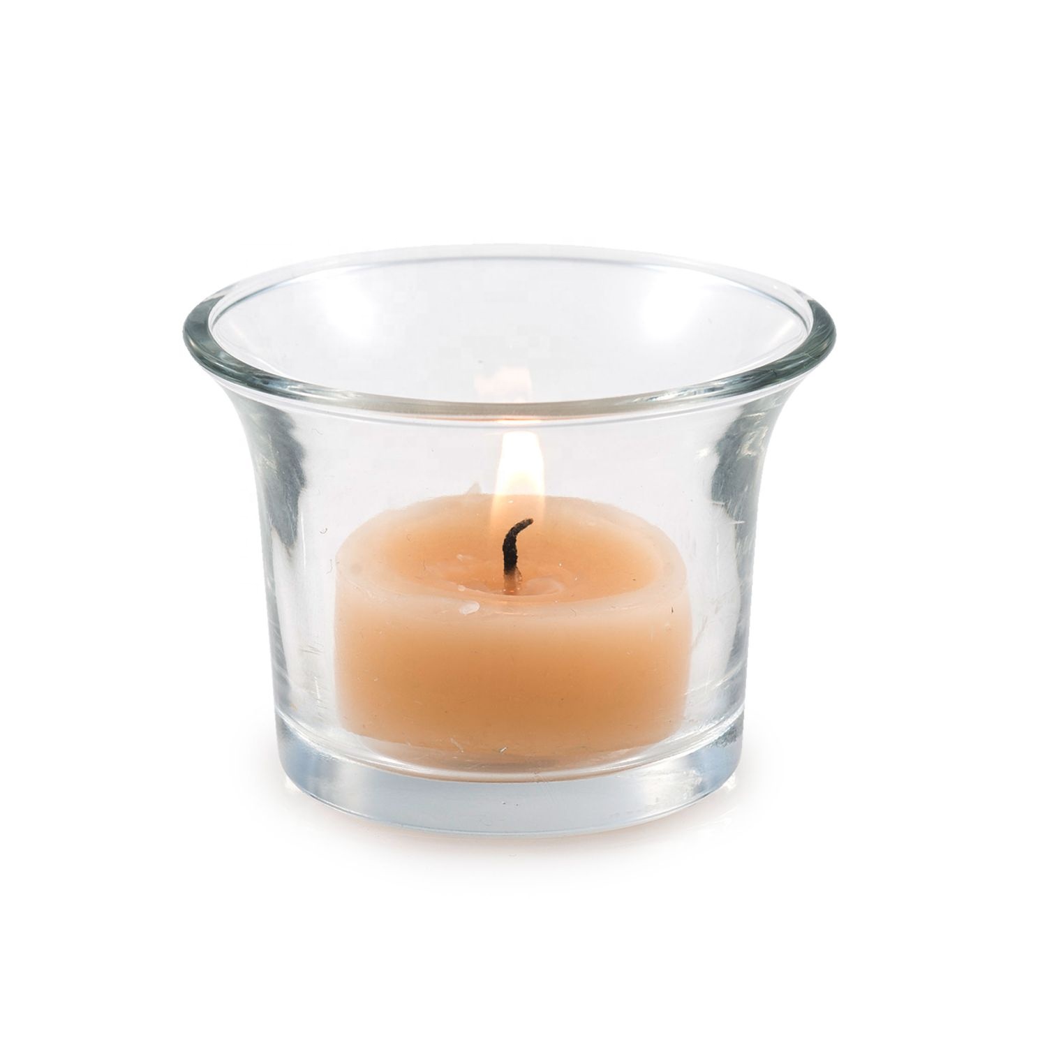 Cup Clear Glass Votive Holder Ivory Unscented Hand Poured Wax Church Spa Meditation Wall Sconce Shabbat Filled Candles