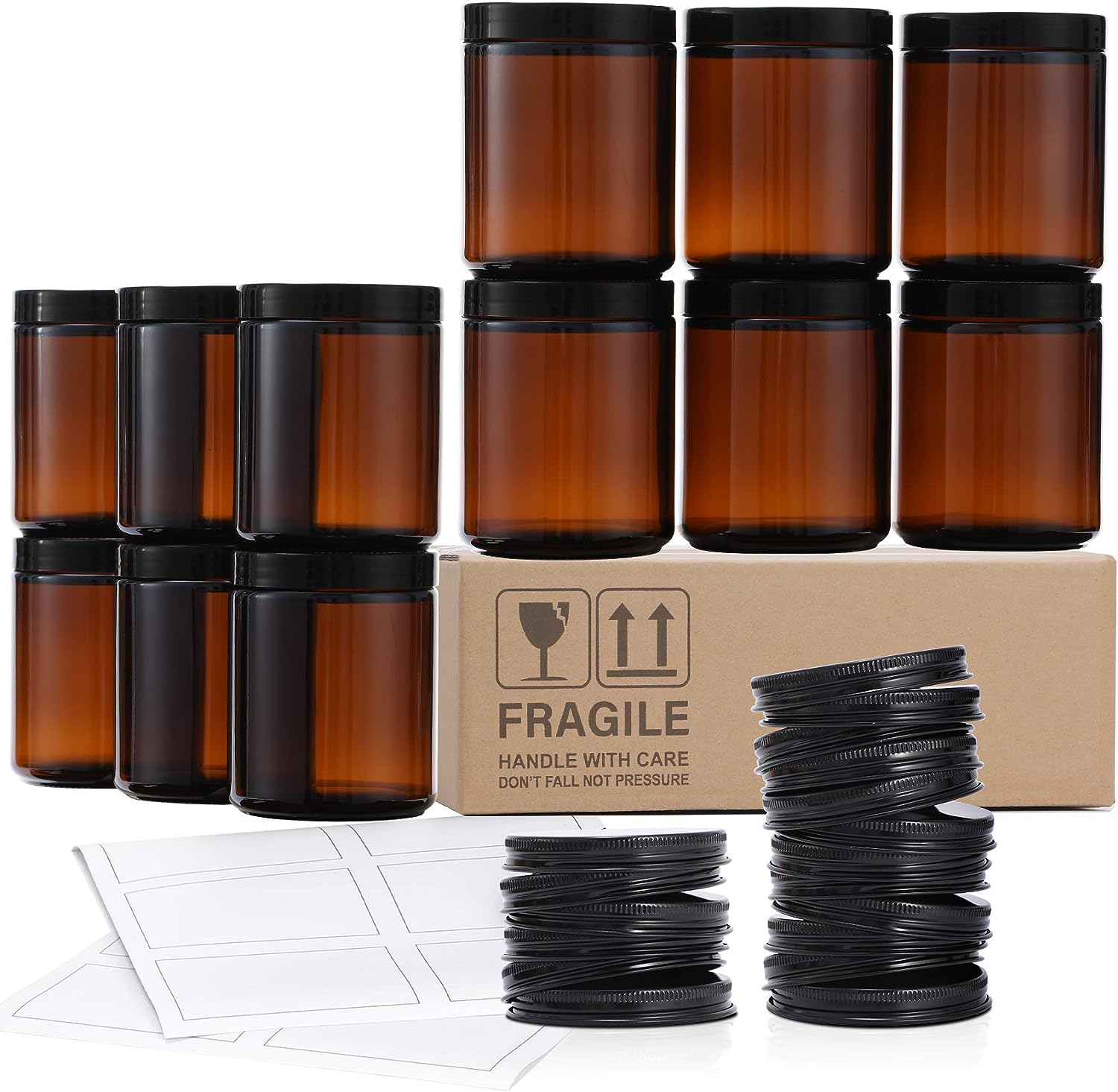 250g 4oz 8oz 16oz Amber Clear Luxury Empty Straight Sided Glass Candle Jar With Aluminum Metal Lids