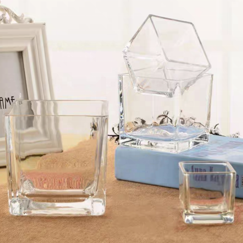 Wholesale 5oz 10oz 32oz 650ml Square Cube Glass Candle Jars Clear Large Candle Vessels for Fragrance Candles Making Diy Gift
