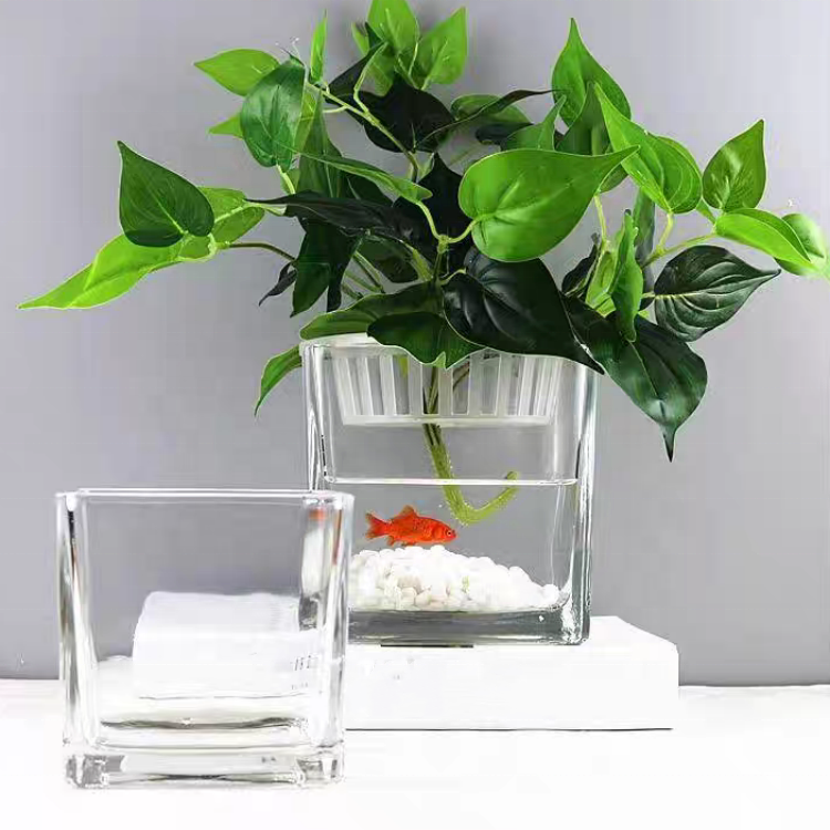 Mini Fish Tank 6x6cm Electroplated Silver Wide Mouth Glass Jar Square Cup for Candle Bottle
