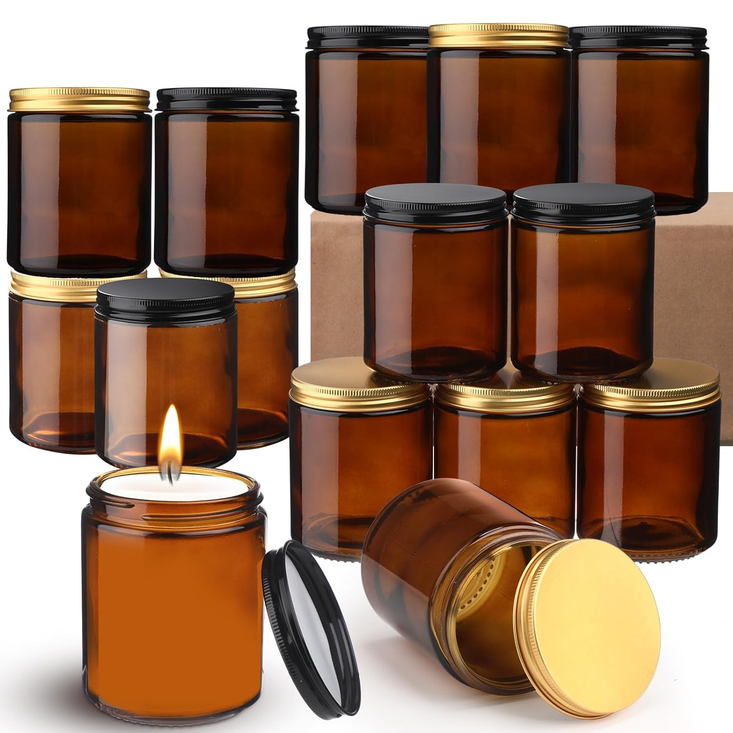100ml 150ml 250ml 500ml Empty Candle Aromatherapy Wax Cream Clear Amber Straight Glass Jar With Gold Siver Black Screw Lid