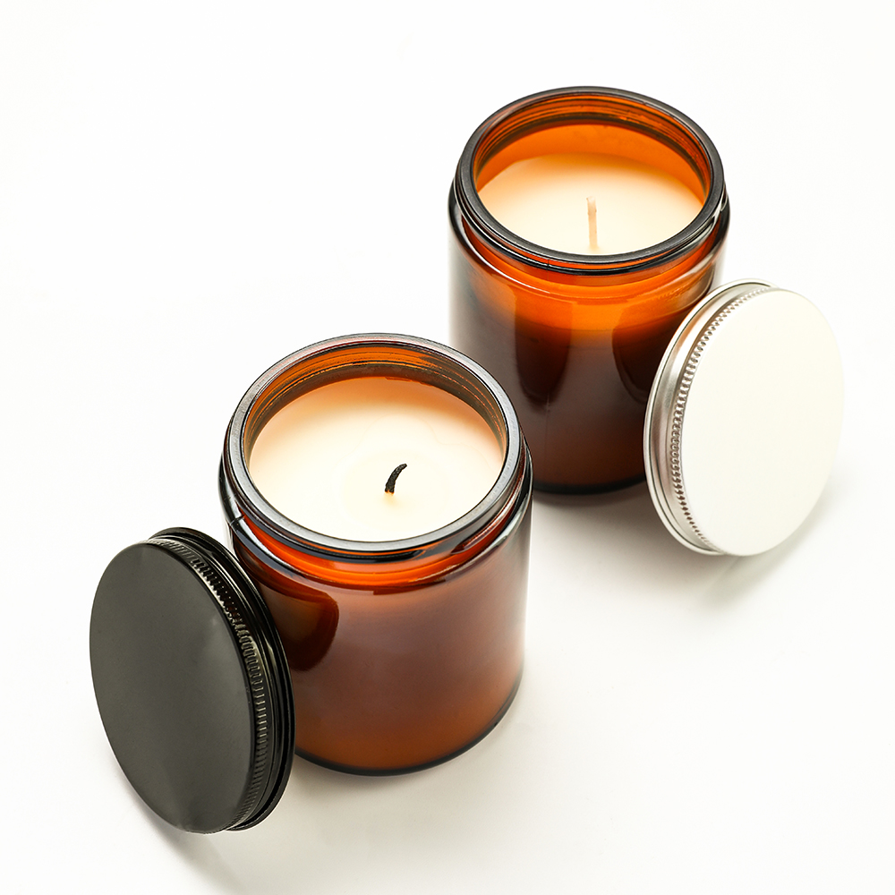 Custom Logo Oem 2oz 4oz 6oz 8oz Mini Brown Amber Round Candle Jar Empty Clear Amber Glass Jars for Candle Honey