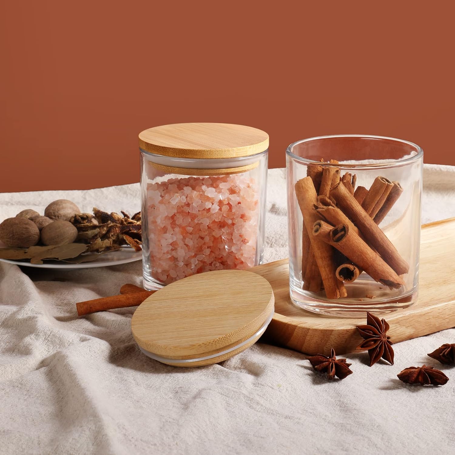 Luxury Wholesale 200ml 300ml 375ml Custom Color Frosting Glass Candle Jars With Bamboo Wooden Lid