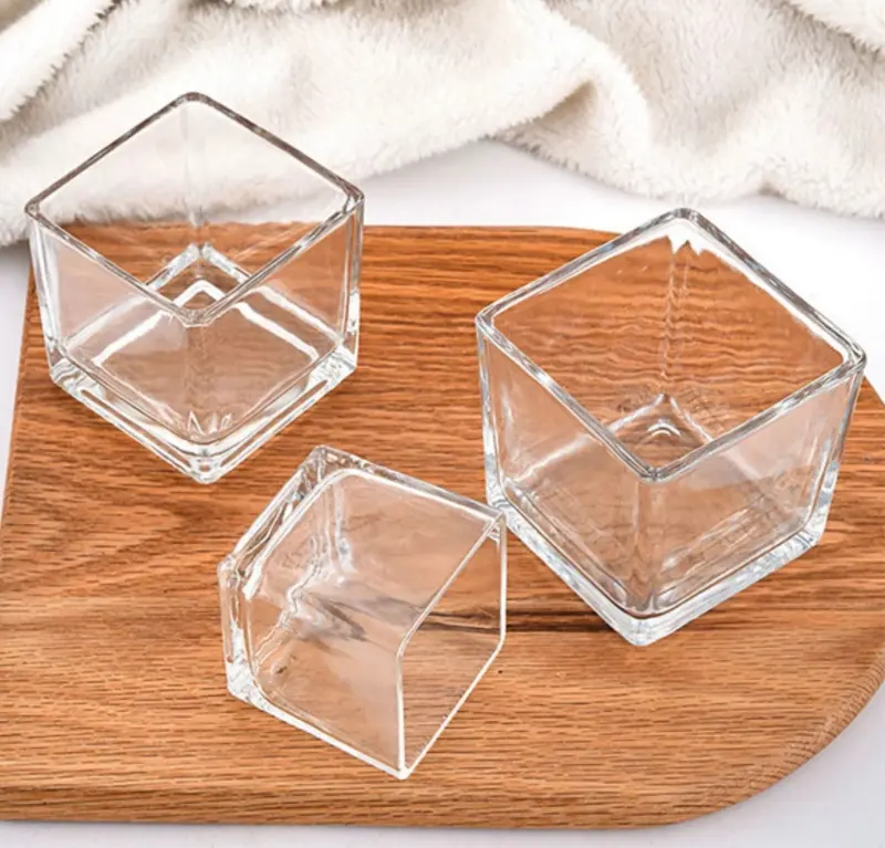 High Quality Empty Unique Square Cube Clear Candle Jar Household Homemade Candle Jar