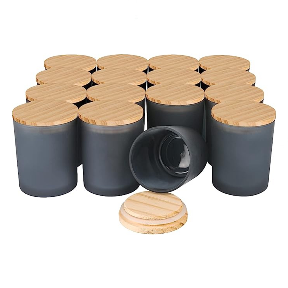 Matte Color DIY Handmade Ceramic Glass Candle Jars Scented Wax Luxury Empty Glass Candle Holder With Wooden Lid