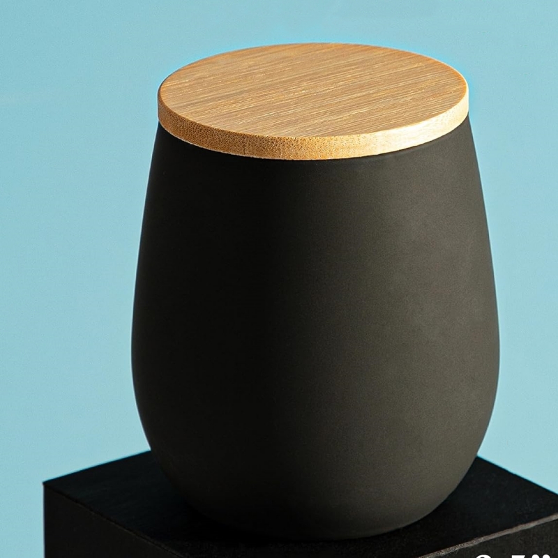11oz Matte White Black Glass Jar With Bamboo Lids , Oval Empty Candle Containers Vessels Candle Jars for Making Candles