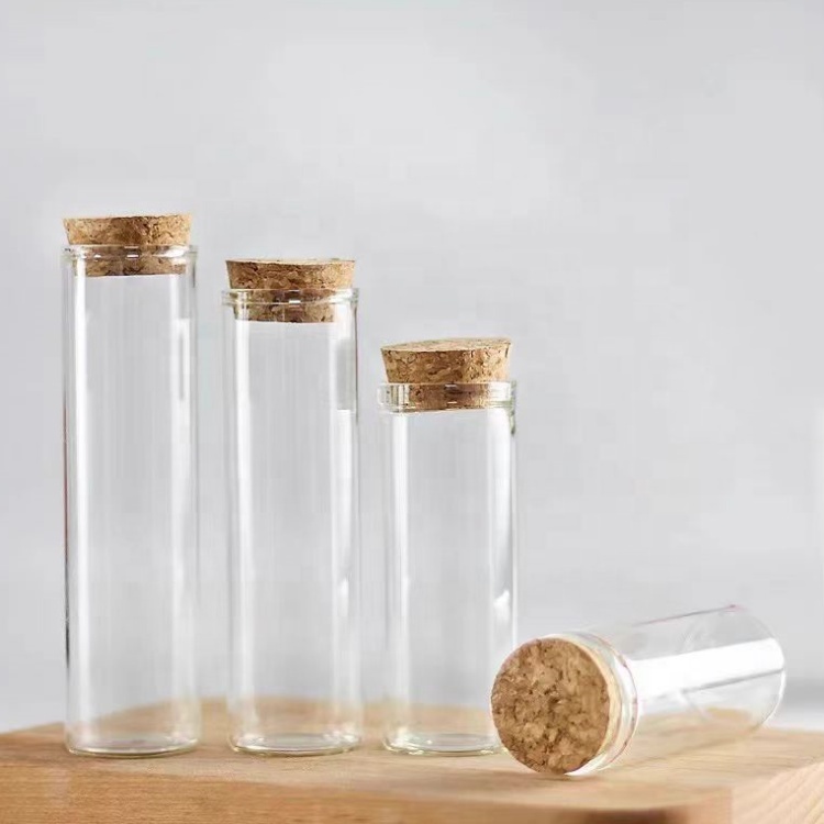 Hot Selling Clear Borosilicate Straight Sided 30mm Diameter Flat Bottom Glass Tube Vials Bottle With Wooden Cork Cap