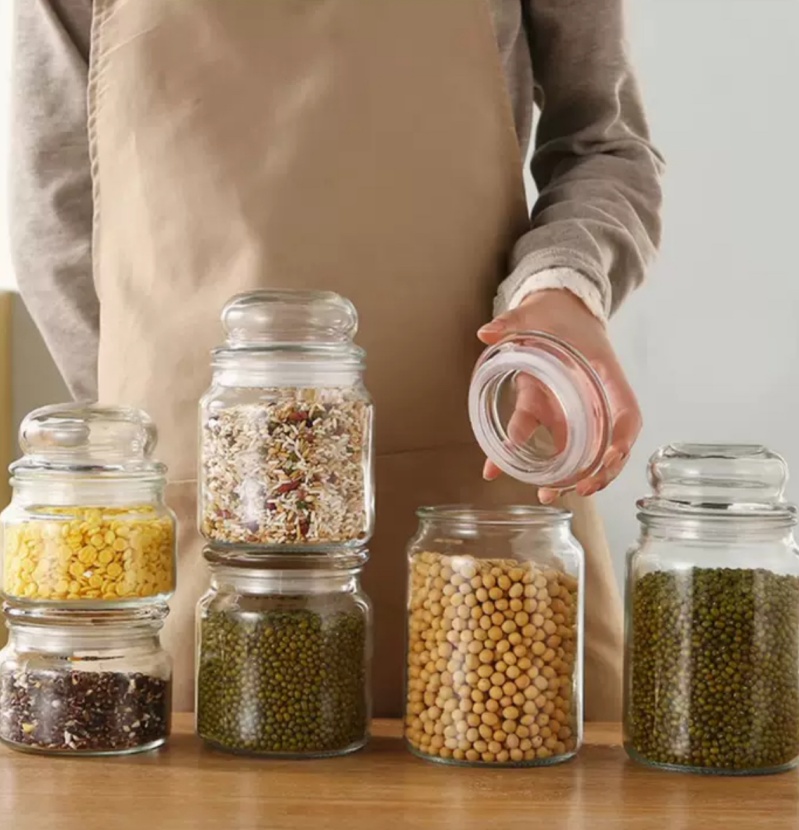 Wholesale 325ml 350ml 500ml 750ml Empty Clear Storage Glass Jar Tea Jar Food Storage Container With Lid for Seasoning Tea Candy