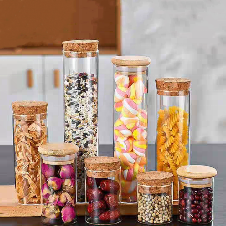 Wooden Stopper Glass Tube Vials Various Sizes Wishing Glass Bottle Glass Jars With Cork Lids for Kitchen Food Storage Containers