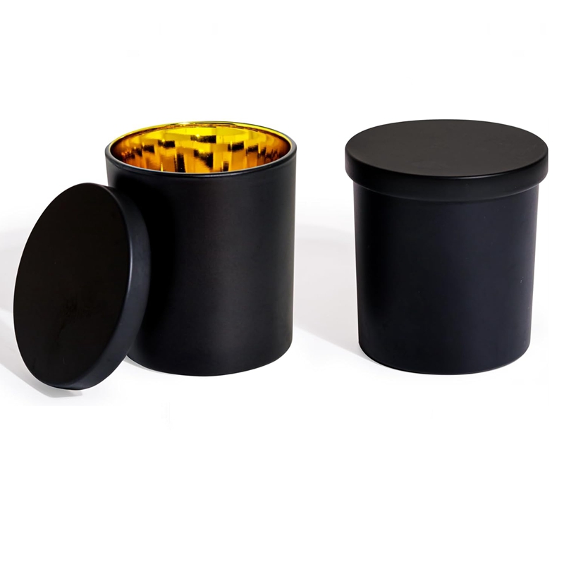 Black Candle Container With Gold Interior, Candle Tis, Vessel With Metal Lids Empty Matte Black Jars for Candle Making