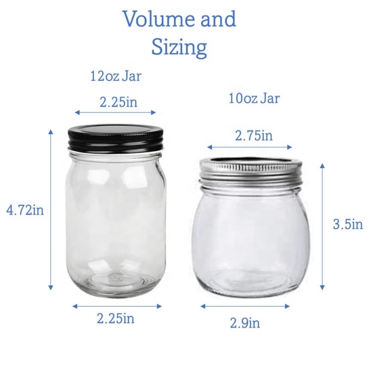 12oz 10oz Customized Logo Round Clear Mason Storage Wide Mouth Glass Candle Jars With Lid