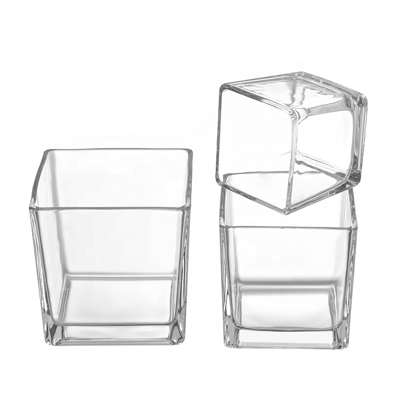 Hot Sale Home Decoration Glass Cube Plant Flower Vases Square Clear Glass Vase Glass Candle Jars