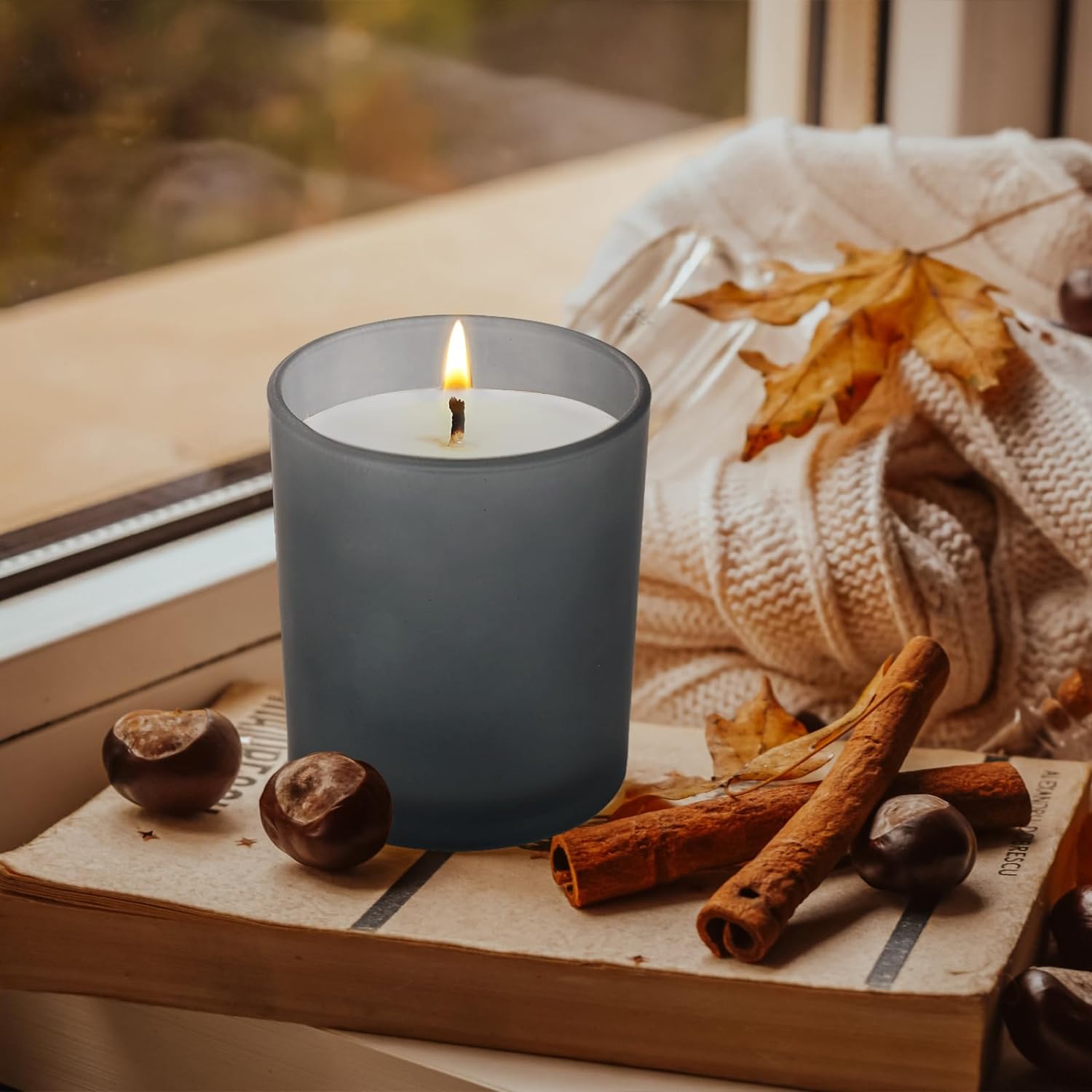 4oz 6oz 7oz 8oz10oz  Custom Frost Grey Christmas Glass Candle Jars With Bamboo Lids for Making Candles With Wooden Lids