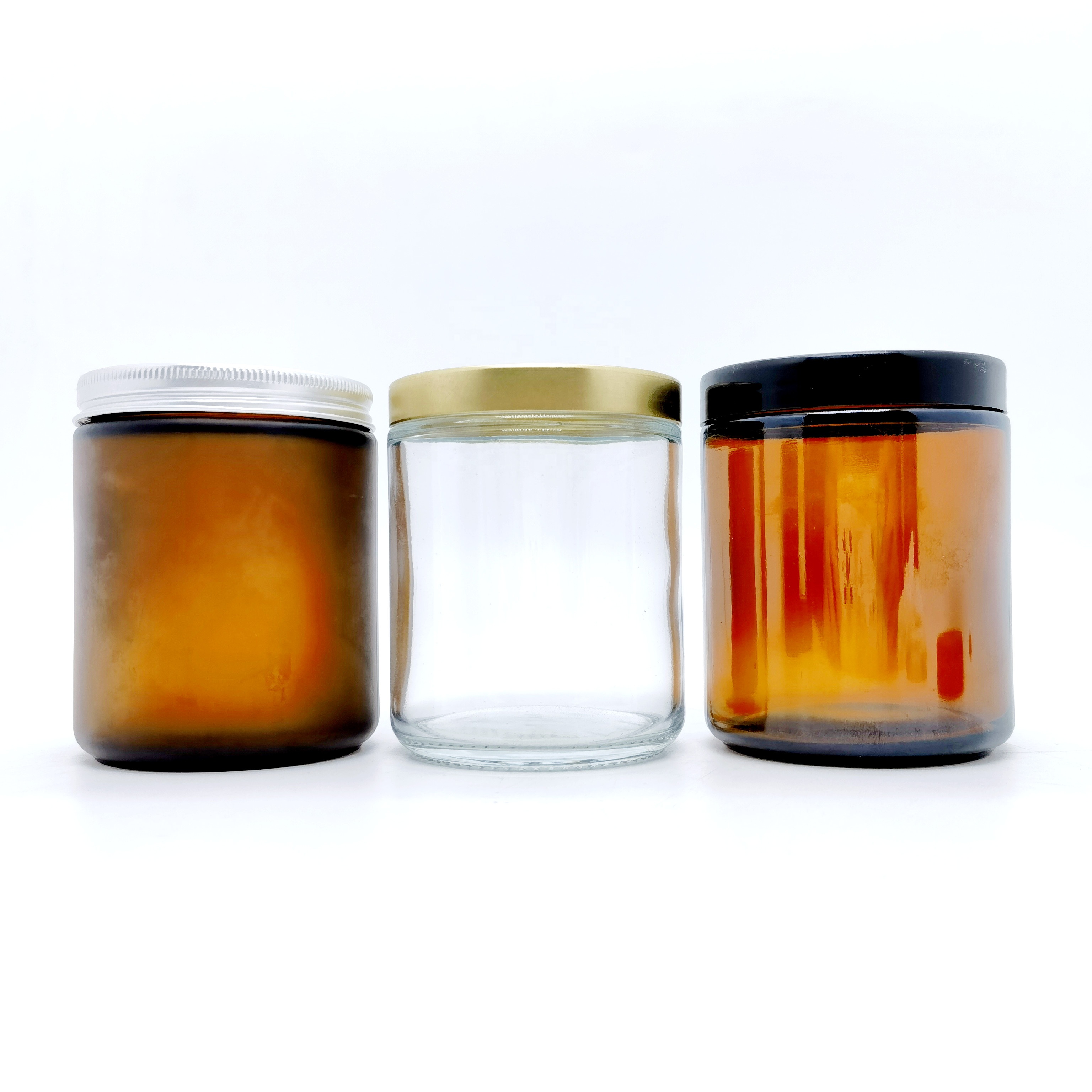 9oz 270ml 8oz 240ml Frost Clear Amber Glass Straight Sided Glass Candle Jar With Gold Black Silver Aluminum Lids