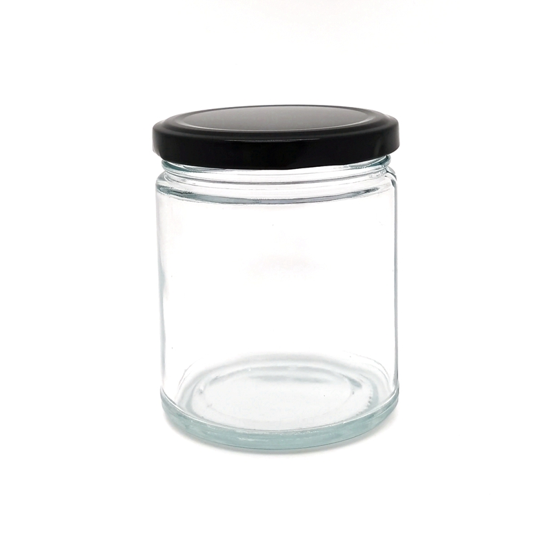 Recyclable 9 oz Clear Glass Round Straight Sided Jar With 70-2030 Lug Neck Finish Glass Salsas Candle Jar 12 oz