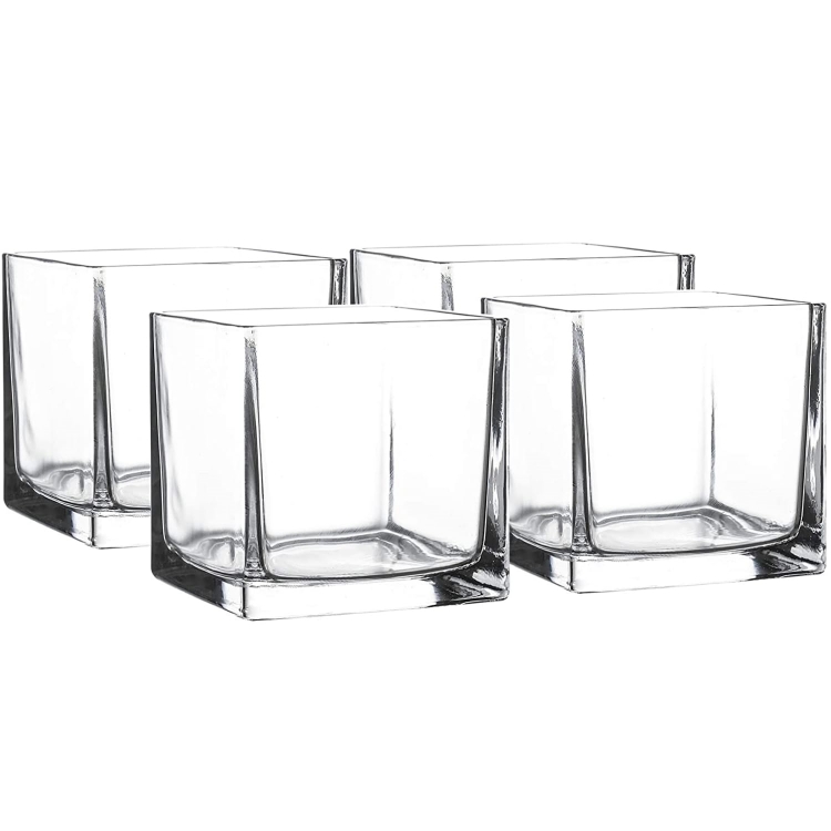 Wholesale Home Decoration Glass Cube Plant Flower Vases Square Clear Glass Vase Glass Candle Jars